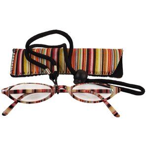 Multi-Color Stripped Cat Eye Reading Glasses +1.5. Glasses Strap and Case.
